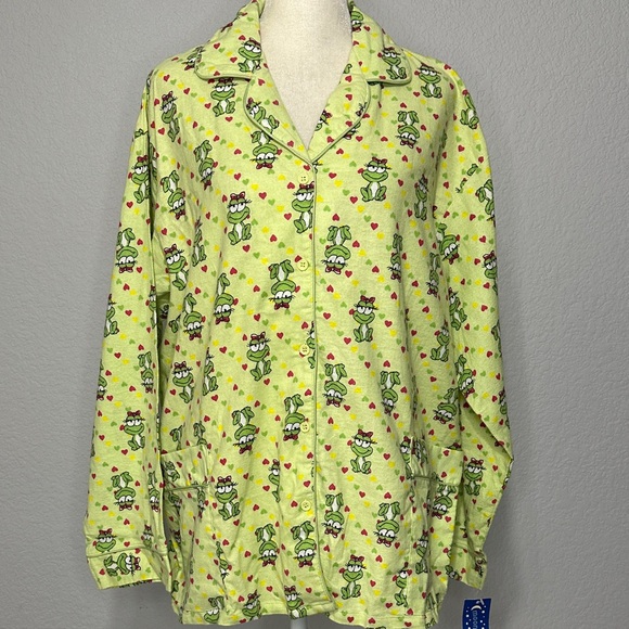 Moon Dance Other - Moon Dance Women’s Green Frog and Hearts Print Cotton Flannel Pajama Top New XL